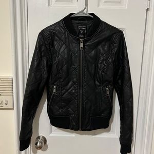 GUESS Faux Leather Quilted Bomber - Black Xtra Small